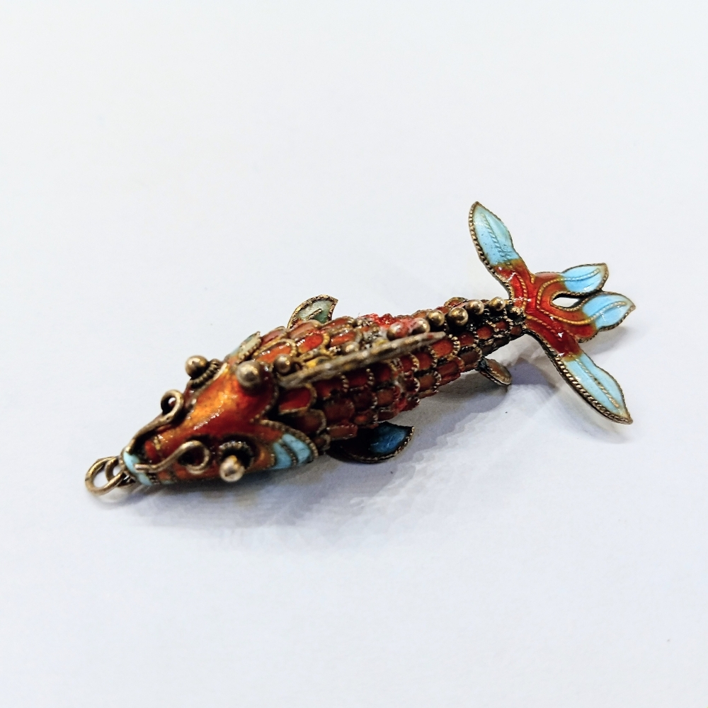 Chinese Export Silver Enamel Articulated Koi Fish Pendant Vintage - Picture 5 of 7